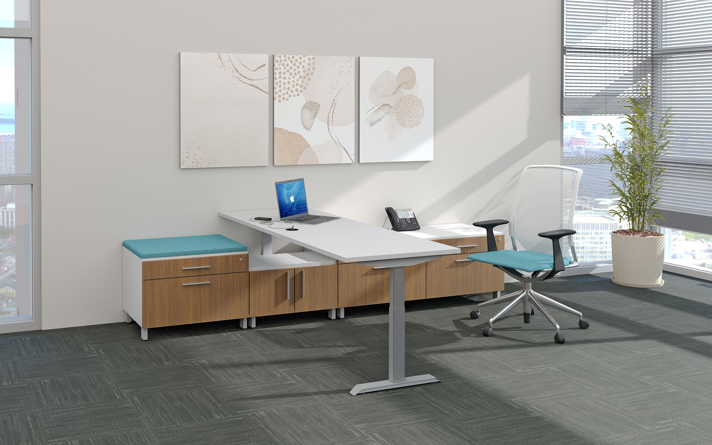 Exec. office with hight adjustable desk